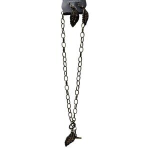 Paparazzi Leaf Necklace and Earrings Set Gold Tone Chain Rhinestones Jewelry